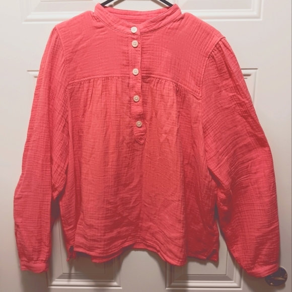 J. Crew Tops - J.Crew Reimagined Fresco Top in Soft Gauze 100% Cotton Wmns XL Pink Boxy Casual
